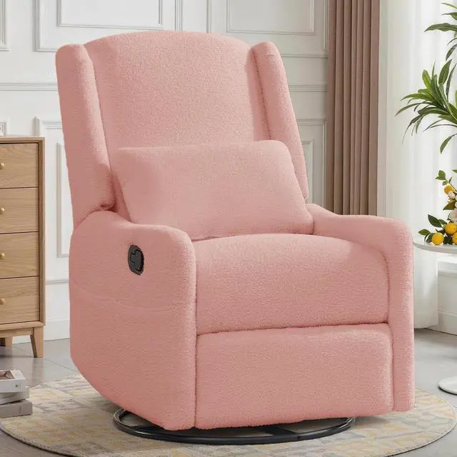 Main image of Korser Glider Recliner Rocking Chair, 360° Swivel Boucle Nursery Chair, Comfy Upholstered Recliner for Nursery, Living Room & Bedroom,Pink