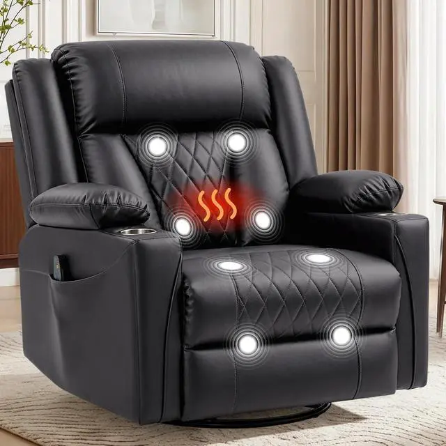 Main image of Korser Oversized Recliner Chair, 360° Swivel Rocker Recliner for Big and Tall Person, Manual Control Recliner with Heat & Massage for Living Room, Faux Leather, Grey
