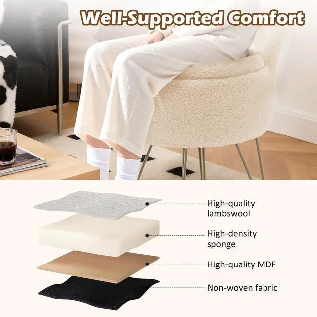 Alt view image 7 of 7 - Korser Vanity Stool Chair with Storage and Folding Back, 13"x13"x27.6" Round Faux Fur Comfy Ottoman, 4 Metal Legs with Anti-Slip Feet, Makeup Chair for Living Room, Bedroom, Dressing Room
