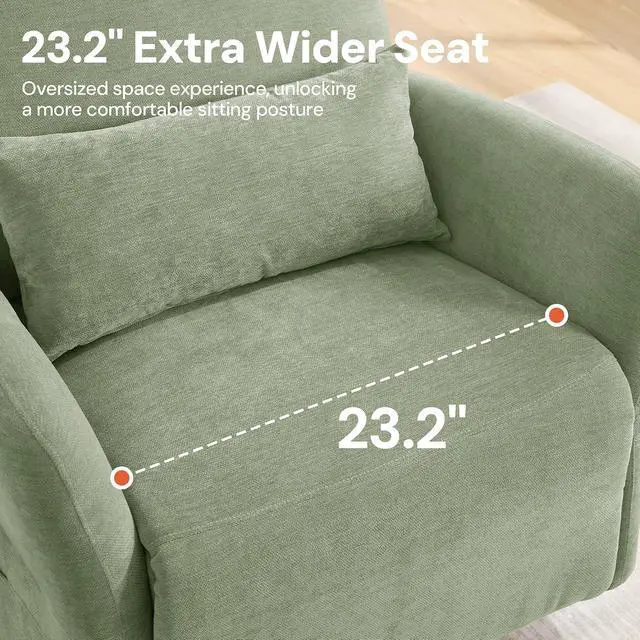 Alt view image 7 of 7 - Korser Power Swivel Rocker Recliner Chair, Electric Nursery Rocking Chairs with USB & Type-C Ports, Upholstered 23" Wide Glider Chair with Lumbar Pillow for Living Room, Bedroom, Chenille, Green