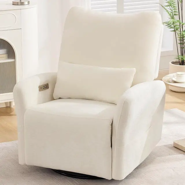 Main image of Korser Power Swivel Rocker Recliner Chair, Electric Nursery Rocking Chairs with USB & Type-C Ports, Upholstered 23" Wide Glider Chair with Lumbar Pillow for Living Room, Bedroom, Chenille, Beige