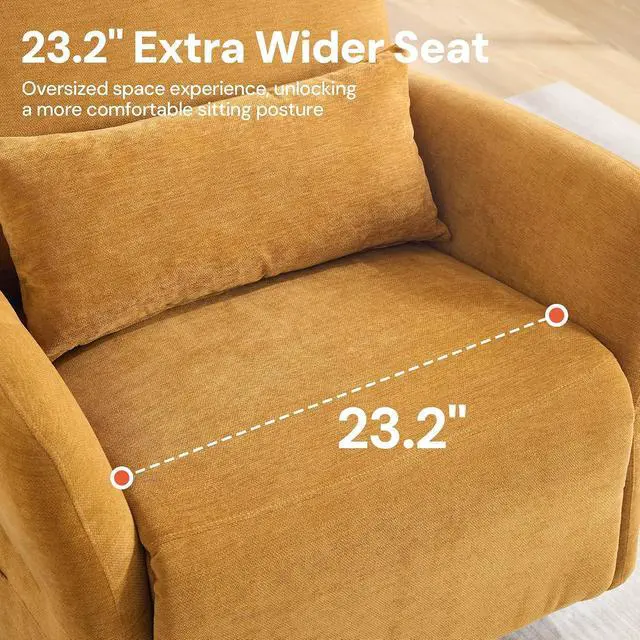 Alt view image 7 of 7 - Korser Power Swivel Rocker Recliner Chair, Electric Nursery Rocking Chairs with USB & Type-C Ports, Upholstered 23" Wide Glider Chair with Lumbar Pillow for Living Room, Bedroom, Chenille, Gold