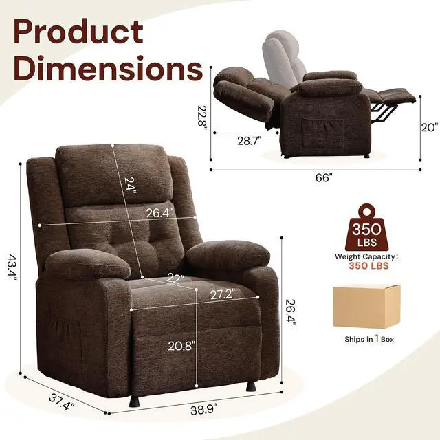 Alt view image 2 of 7 - Korser Power Recliner Chair for Adults, Oversized Electric Recliner with Thickened Cushions, Reclining Chair for Bedroom, Living Room Chairs with Side Pockets, Chenille