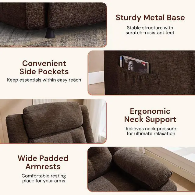 Alt view image 5 of 7 - Korser Power Recliner Chair for Adults, Oversized Electric Recliner with Thickened Cushions, Reclining Chair for Bedroom, Living Room Chairs with Side Pockets, Chenille
