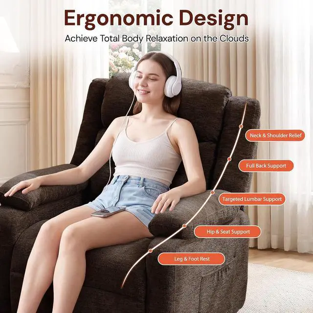 Alt view image 4 of 7 - Korser Power Recliner Chair for Adults, Oversized Electric Recliner with Thickened Cushions, Reclining Chair for Bedroom, Living Room Chairs with Side Pockets, Chenille