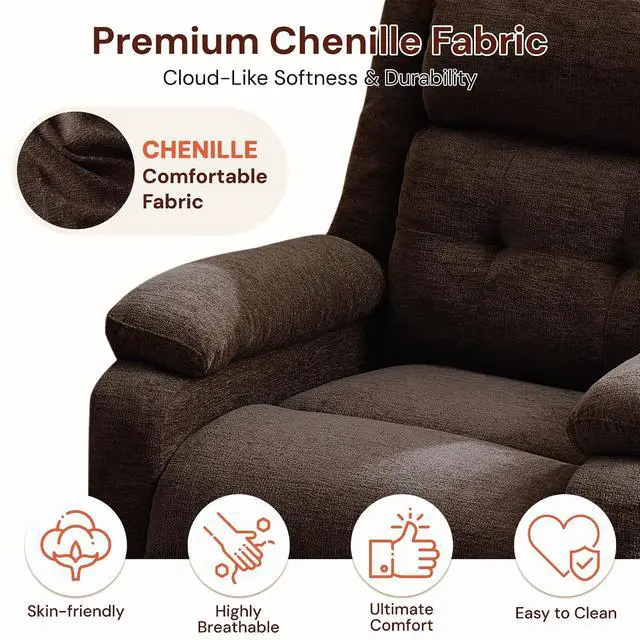 Alt view image 6 of 7 - Korser Power Recliner Chair for Adults, Oversized Electric Recliner with Thickened Cushions, Reclining Chair for Bedroom, Living Room Chairs with Side Pockets, Chenille