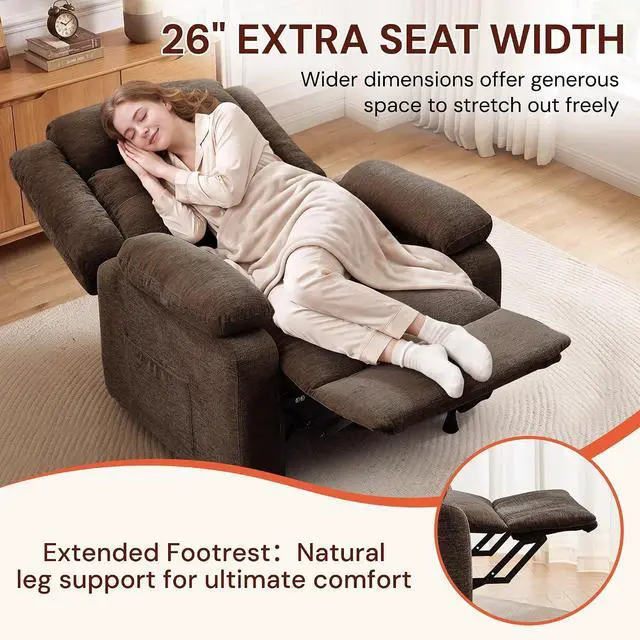 Alt view image 7 of 7 - Korser Power Recliner Chair for Adults, Oversized Electric Recliner with Thickened Cushions, Reclining Chair for Bedroom, Living Room Chairs with Side Pockets, Chenille