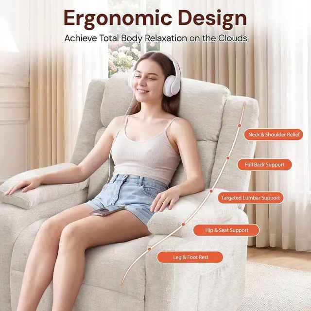 Alt view image 4 of 7 - Korser Power Recliner Chair for Adults, Oversized Electric Recliner with Thickened Cushions, Reclining Chair for Bedroom, Living Room Chairs with Side Pockets, Chenille