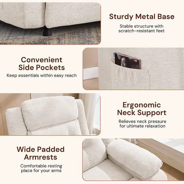 Alt view image 5 of 7 - Korser Power Recliner Chair for Adults, Oversized Electric Recliner with Thickened Cushions, Reclining Chair for Bedroom, Living Room Chairs with Side Pockets, Chenille