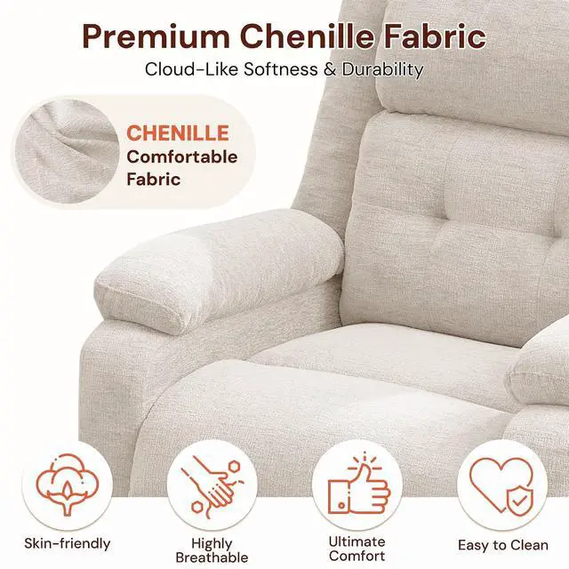 Alt view image 6 of 7 - Korser Power Recliner Chair for Adults, Oversized Electric Recliner with Thickened Cushions, Reclining Chair for Bedroom, Living Room Chairs with Side Pockets, Chenille