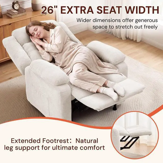 Alt view image 7 of 7 - Korser Power Recliner Chair for Adults, Oversized Electric Recliner with Thickened Cushions, Reclining Chair for Bedroom, Living Room Chairs with Side Pockets, Chenille