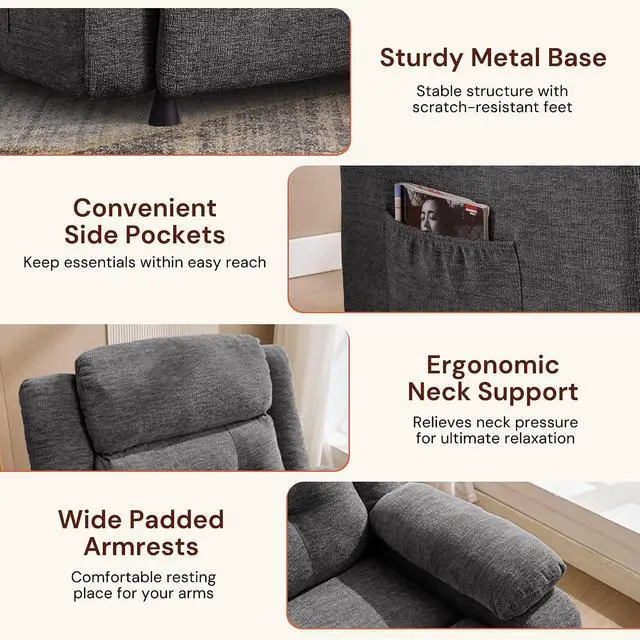 Alt view image 5 of 7 - Korser Power Recliner Chair for Adults, Oversized Electric Recliner with Thickened Cushions, Reclining Chair for Bedroom, Living Room Chairs with Side Pockets, Chenille