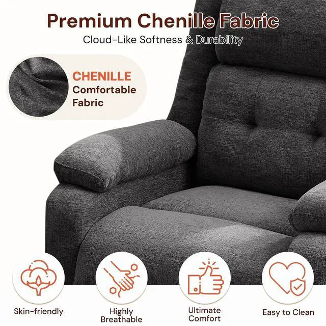 Alt view image 6 of 7 - Korser Power Recliner Chair for Adults, Oversized Electric Recliner with Thickened Cushions, Reclining Chair for Bedroom, Living Room Chairs with Side Pockets, Chenille