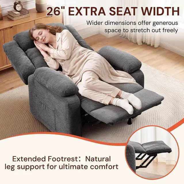 Alt view image 7 of 7 - Korser Power Recliner Chair for Adults, Oversized Electric Recliner with Thickened Cushions, Reclining Chair for Bedroom, Living Room Chairs with Side Pockets, Chenille
