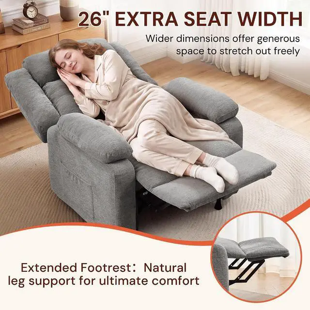 Alt view image 7 of 7 - Korser Power Recliner Chair for Adults, Oversized Electric Recliner with Thickened Cushions, Reclining Chair for Bedroom, Living Room Chairs with Side Pockets, Chenille