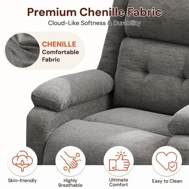 Alt view image 6 of 7 - Korser Power Recliner Chair for Adults, Oversized Electric Recliner with Thickened Cushions, Reclining Chair for Bedroom, Living Room Chairs with Side Pockets, Chenille