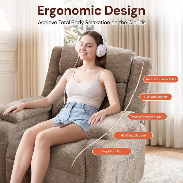 Alt view image 4 of 7 - Korser Power Recliner Chair for Adults, Oversized Electric Recliner with Thickened Cushions, Reclining Chair for Bedroom, Living Room Chairs with Side Pockets, Chenille