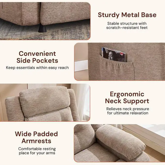 Alt view image 5 of 7 - Korser Power Recliner Chair for Adults, Oversized Electric Recliner with Thickened Cushions, Reclining Chair for Bedroom, Living Room Chairs with Side Pockets, Chenille