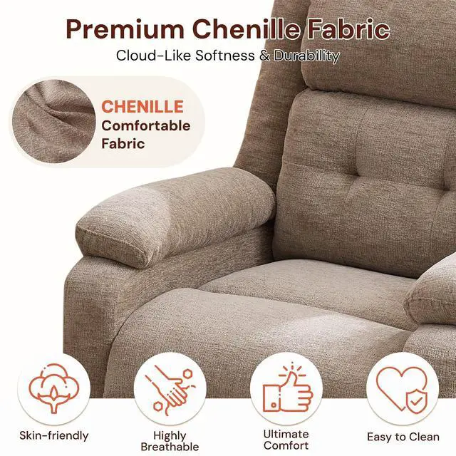 Alt view image 6 of 7 - Korser Power Recliner Chair for Adults, Oversized Electric Recliner with Thickened Cushions, Reclining Chair for Bedroom, Living Room Chairs with Side Pockets, Chenille