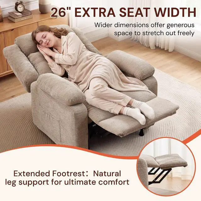 Alt view image 7 of 7 - Korser Power Recliner Chair for Adults, Oversized Electric Recliner with Thickened Cushions, Reclining Chair for Bedroom, Living Room Chairs with Side Pockets, Chenille