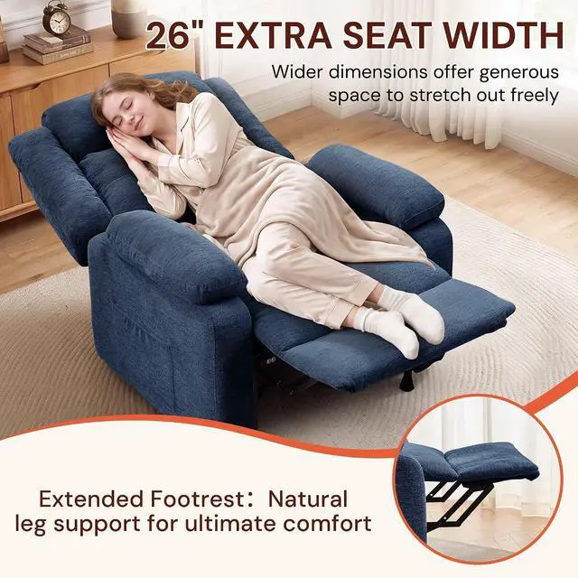Alt view image 7 of 7 - Korser Power Recliner Chair for Adults, Oversized Electric Recliner with Thickened Cushions, Reclining Chair for Bedroom, Living Room Chairs with Side Pockets, Chenille