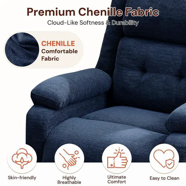 Alt view image 6 of 7 - Korser Power Recliner Chair for Adults, Oversized Electric Recliner with Thickened Cushions, Reclining Chair for Bedroom, Living Room Chairs with Side Pockets, Chenille