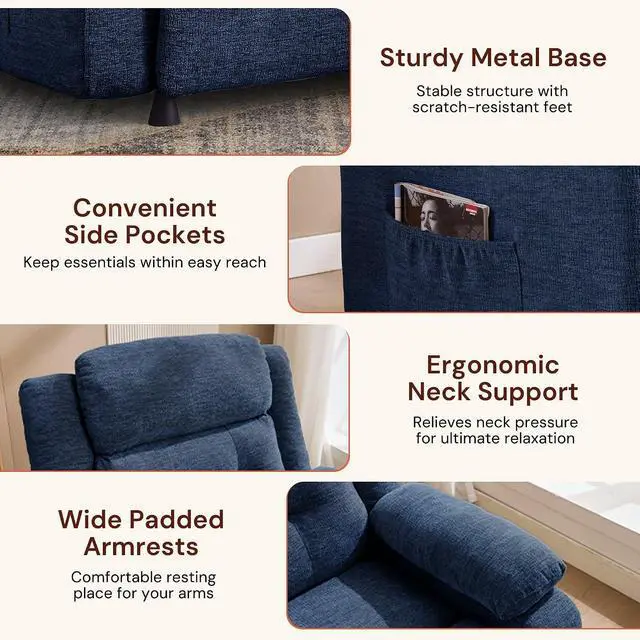 Alt view image 5 of 7 - Korser Power Recliner Chair for Adults, Oversized Electric Recliner with Thickened Cushions, Reclining Chair for Bedroom, Living Room Chairs with Side Pockets, Chenille