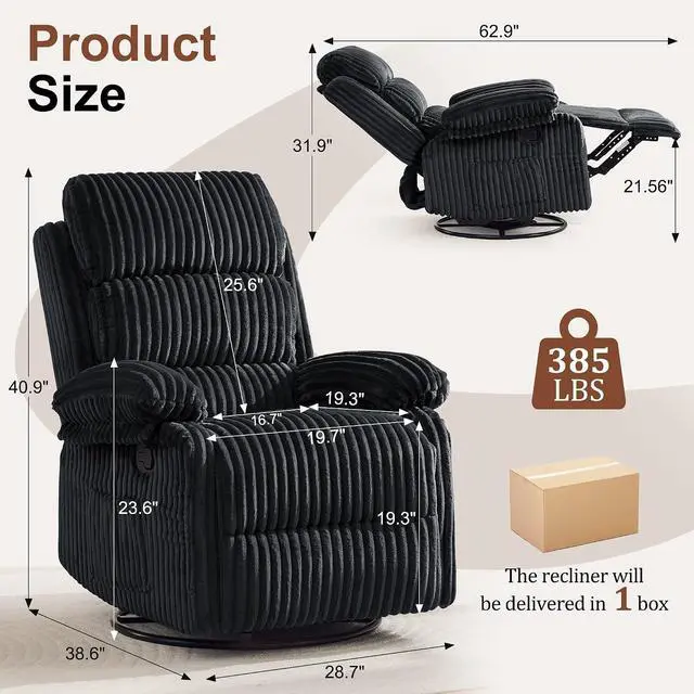 Alt view image 2 of 7 - Korser Rocking Recliner Chair, Nursery Rocker Chair for Adults, Small Recliners for Small Spaces, Swivel Rocker Recliner with Cushion, Upholstered Rocking Chairs for Living Room, Nursery