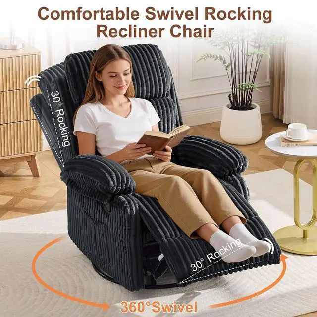 Alt view image 3 of 7 - Korser Rocking Recliner Chair, Nursery Rocker Chair for Adults, Small Recliners for Small Spaces, Swivel Rocker Recliner with Cushion, Upholstered Rocking Chairs for Living Room, Nursery