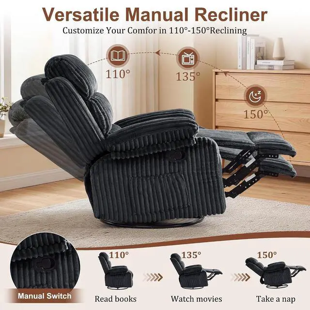Alt view image 4 of 7 - Korser Rocking Recliner Chair, Nursery Rocker Chair for Adults, Small Recliners for Small Spaces, Swivel Rocker Recliner with Cushion, Upholstered Rocking Chairs for Living Room, Nursery