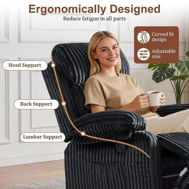Alt view image 5 of 7 - Korser Rocking Recliner Chair, Nursery Rocker Chair for Adults, Small Recliners for Small Spaces, Swivel Rocker Recliner with Cushion, Upholstered Rocking Chairs for Living Room, Nursery