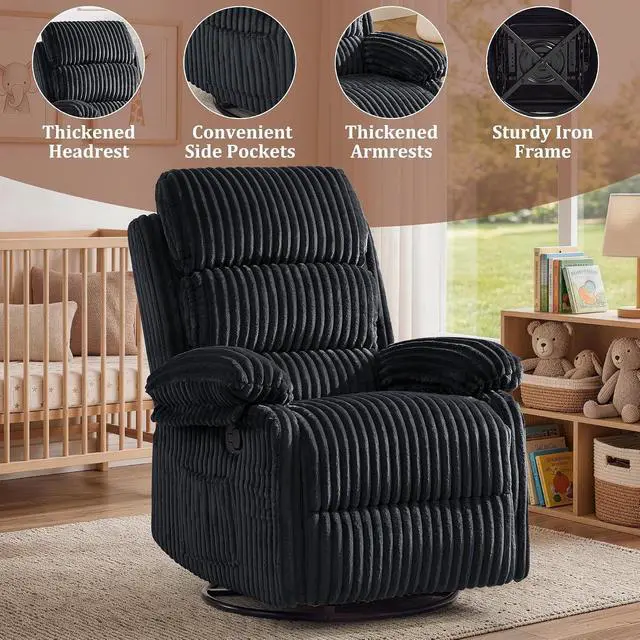 Alt view image 6 of 7 - Korser Rocking Recliner Chair, Nursery Rocker Chair for Adults, Small Recliners for Small Spaces, Swivel Rocker Recliner with Cushion, Upholstered Rocking Chairs for Living Room, Nursery