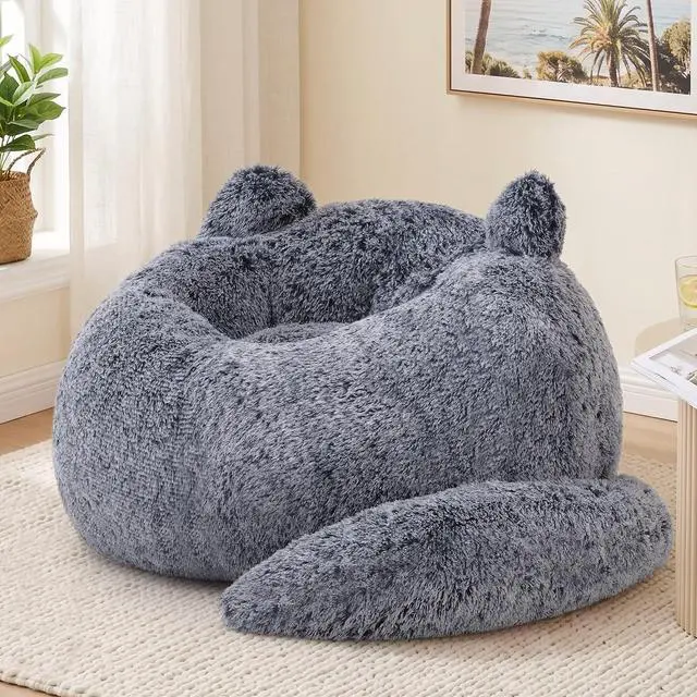 Main image of Korser Bean Bag Chair, Giant Bean Bag Chairs for Adults Teens, Faux Fur Large Bean Bag Couch, Cat Shaped Fluffy Beanbag Sofa, Comfy Accent Floor Sofa for Reading, Gaming in Living Room Bedroom, Black