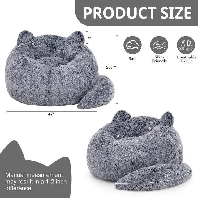 Alt view image 2 of 7 - Korser Bean Bag Chair, Giant Bean Bag Chairs for Adults Teens, Faux Fur Large Bean Bag Couch, Cat Shaped Fluffy Beanbag Sofa, Comfy Accent Floor Sofa for Reading, Gaming in Living Room Bedroom, Black