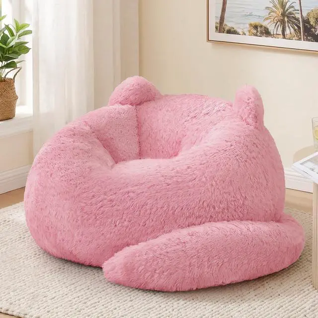 Main image of Korser Bean Bag Chair, Giant Bean Bag Chairs for Adults Teens, Faux Fur Large Bean Bag Couch, Cat Shaped Fluffy Beanbag Sofa, Comfy Accent Floor Sofa for Reading, Gaming in Living Room Bedroom, Pink