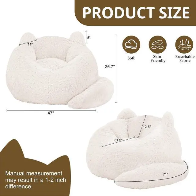 Alt view image 2 of 7 - Korser Bean Bag Chair, Giant Bean Bag Chairs for Adults Teens, Faux Fur Large Bean Bag Couch, Cat Shaped Fluffy Beanbag Sofa, Comfy Accent Floor Sofa for Reading, Gaming in Living Room Bedroom, Beige