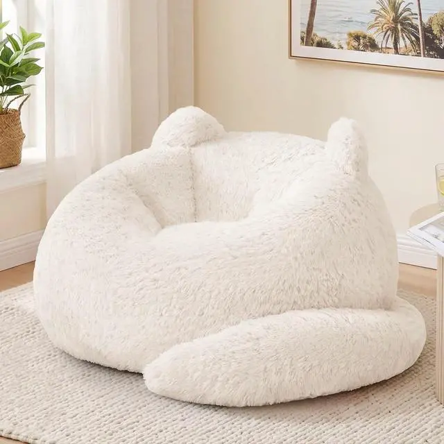 Main image of Korser Bean Bag Chair, Giant Bean Bag Chairs for Adults Teens, Faux Fur Large Bean Bag Couch, Cat Shaped Fluffy Beanbag Sofa, Comfy Accent Floor Sofa for Reading, Gaming in Living Room Bedroom, Beige