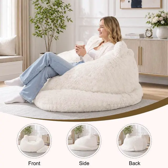 Alt view image 7 of 7 - Korser Bean Bag Chair, Giant Bean Bag Chairs for Adults Teens, Faux Fur Large Bean Bag Couch, Cat Shaped Fluffy Beanbag Sofa, Comfy Accent Floor Sofa for Reading, Gaming in Living Room Bedroom, Beige