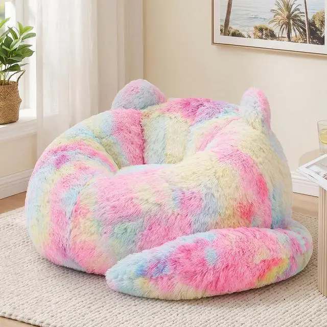 Main image of Korser Bean Bag Chair, Giant Bean Bag Chairs for Adults Teens, Faux Fur Large Bean Bag Couch, Cat Shaped Fluffy Beanbag Sofa, Comfy Accent Floor Sofa for Reading, Gaming in Living Room Bedroom,Rainbow