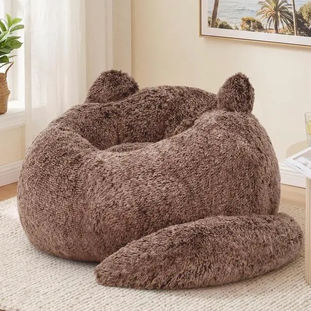 Main image of Korser Bean Bag Chair, Giant Bean Bag Chairs for Adults Teens, Faux Fur Large Bean Bag Couch, Cat Shaped Fluffy Beanbag Sofa, Comfy Accent Floor Sofa for Reading, Gaming in Living Room Bedroom, Brown