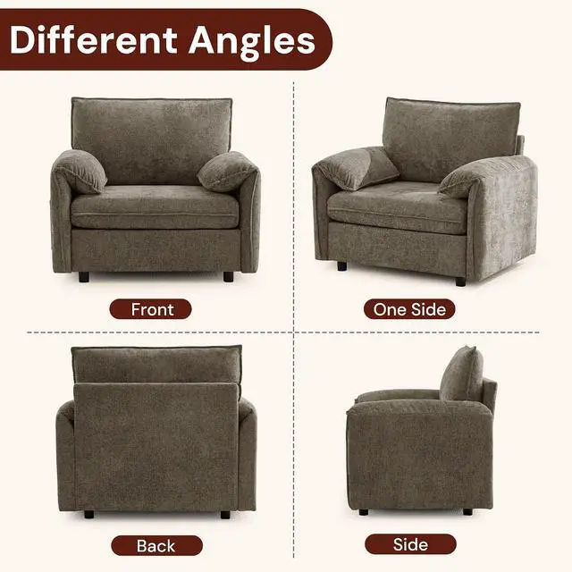 Alt view image 7 of 7 - Korser Oversized Accent Chair, 39.3" Wide Lounge Chairs for Living Room & Bedroom, Modern Arm Chair, Upholstered Mid-Century Reading Chair, Comfy Living Room Chair, Single Sofa Chair, Chenille, Brown
