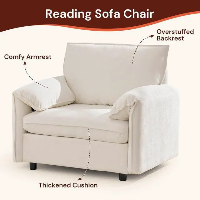 Alt view image 3 of 7 - Korser Oversized Accent Chair, 39.3" Wide Arm Chairs for Living Room & Bedroom, Modern Lounge Chair, Upholstered Mid-Century Reading Chair, Comfy Living Room Chair, Single Sofa Chair, Chenille, Beige