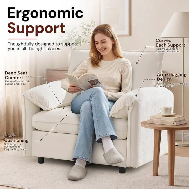 Alt view image 4 of 7 - Korser Oversized Accent Chair, 39.3" Wide Arm Chairs for Living Room & Bedroom, Modern Lounge Chair, Upholstered Mid-Century Reading Chair, Comfy Living Room Chair, Single Sofa Chair, Chenille, Beige