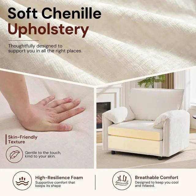 Alt view image 5 of 7 - Korser Oversized Accent Chair, 39.3" Wide Arm Chairs for Living Room & Bedroom, Modern Lounge Chair, Upholstered Mid-Century Reading Chair, Comfy Living Room Chair, Single Sofa Chair, Chenille, Beige