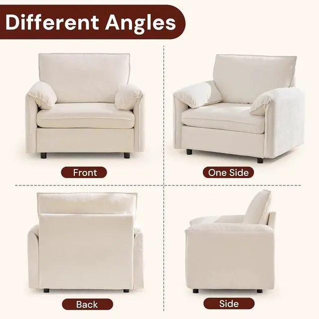 Alt view image 7 of 7 - Korser Oversized Accent Chair, 39.3" Wide Arm Chairs for Living Room & Bedroom, Modern Lounge Chair, Upholstered Mid-Century Reading Chair, Comfy Living Room Chair, Single Sofa Chair, Chenille, Beige