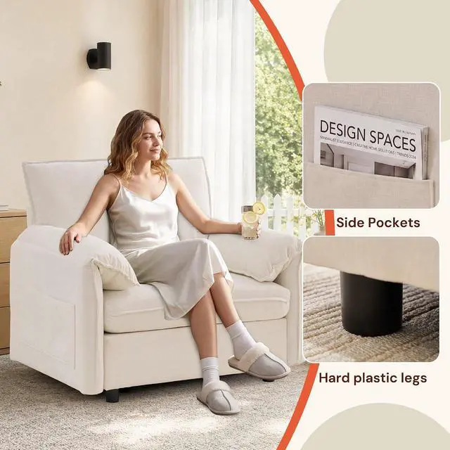 Alt view image 6 of 7 - Korser Oversized Accent Chair, 39.3" Wide Arm Chairs for Living Room & Bedroom, Modern Lounge Chair, Upholstered Mid-Century Reading Chair, Comfy Living Room Chair, Single Sofa Chair, Chenille, Beige