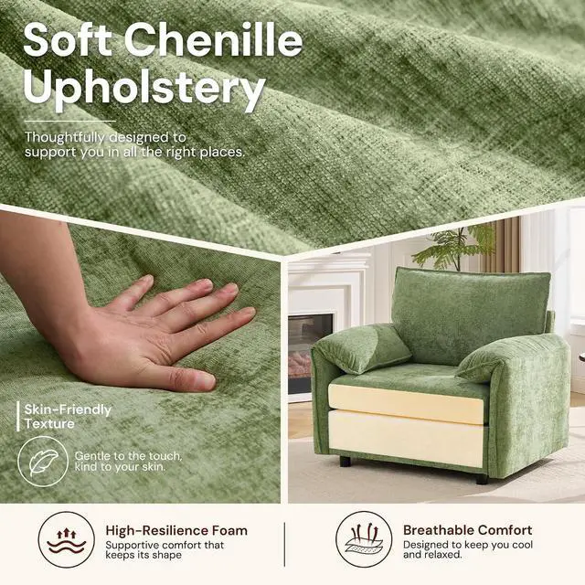 Alt view image 5 of 7 - Korser Oversized Accent Chair, 39.3" Wide Arm Chairs for Living Room & Bedroom, Modern Lounge Chair, Upholstered Mid-Century Reading Chair, Comfy Living Room Chair, Single Sofa Chair, Chenille, Green