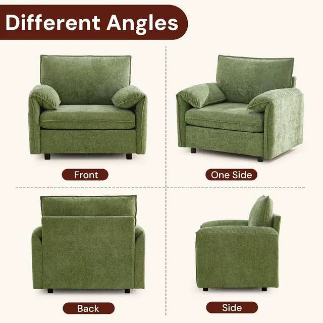 Alt view image 7 of 7 - Korser Oversized Accent Chair, 39.3" Wide Arm Chairs for Living Room & Bedroom, Modern Lounge Chair, Upholstered Mid-Century Reading Chair, Comfy Living Room Chair, Single Sofa Chair, Chenille, Green