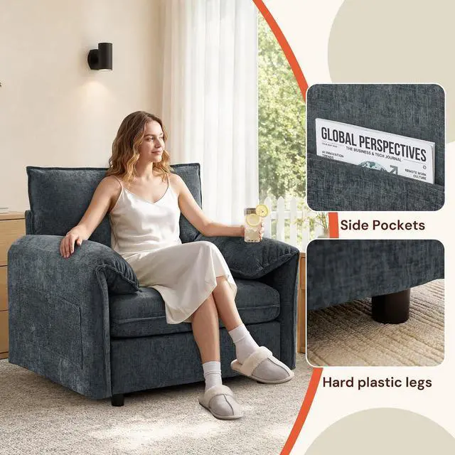 Alt view image 6 of 7 - Korser Oversized Accent Chair, 39.3" Wide Arm Chairs for Living Room & Bedroom, Modern Lounge Chair, Upholstered Mid-Century Reading Chair, Comfy Living Room Chair, Single Sofa Chair, Chenille, Grey