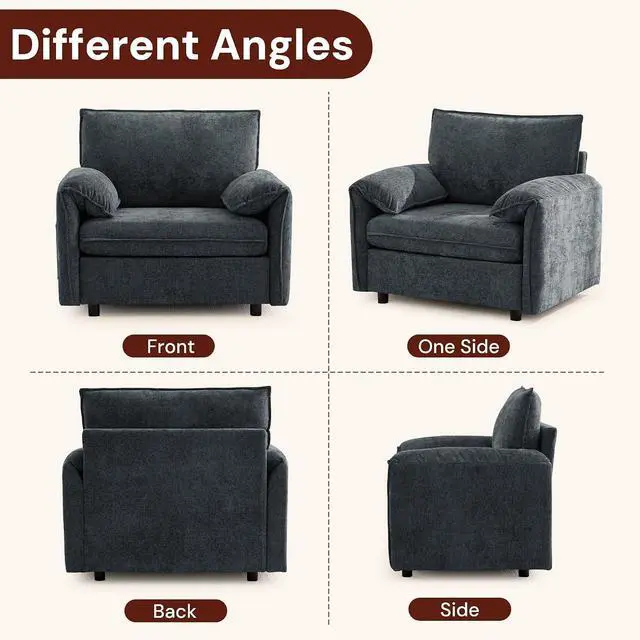 Alt view image 7 of 7 - Korser Oversized Accent Chair, 39.3" Wide Arm Chairs for Living Room & Bedroom, Modern Lounge Chair, Upholstered Mid-Century Reading Chair, Comfy Living Room Chair, Single Sofa Chair, Chenille, Grey
